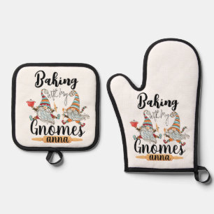 Baking with my Gnomes Modern Funny Scandinavian Oven Mitt & Pot Holder Set