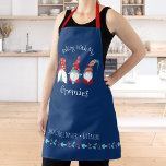 Baking with my Gnomies Funny Modern Holiday Nordic Apron<br><div class="desc">“Baking with my gnomies.” Here’s a wonderful way add to the fun of your holiday baking. Add extra sparkle to your holiday culinary adventures whenever you wear this adorable, whimsical, funny, simple, modern, custom name Christmas apron. Three cute, funny, whimsical Scandinavian designed gnomes in red, dusty blue and orange along...</div>