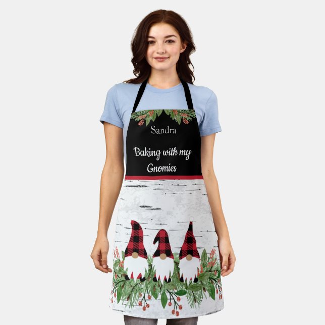 Baking with my Gnomies Red Hat Buffalo Plaid  Apron (Worn)