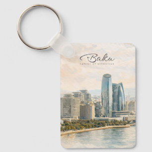 Baku Azerbaijan Capital Watercolor Travel Gift Keychain