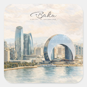 Baku Azerbaijan Capital Watercolor Travel Gift Square Sticker