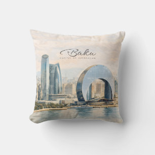 Baku Azerbaijan Capital Watercolor Travel Gift Throw Pillow