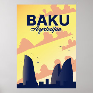 Baku Azerbaijan Flame Towers Vacation poster