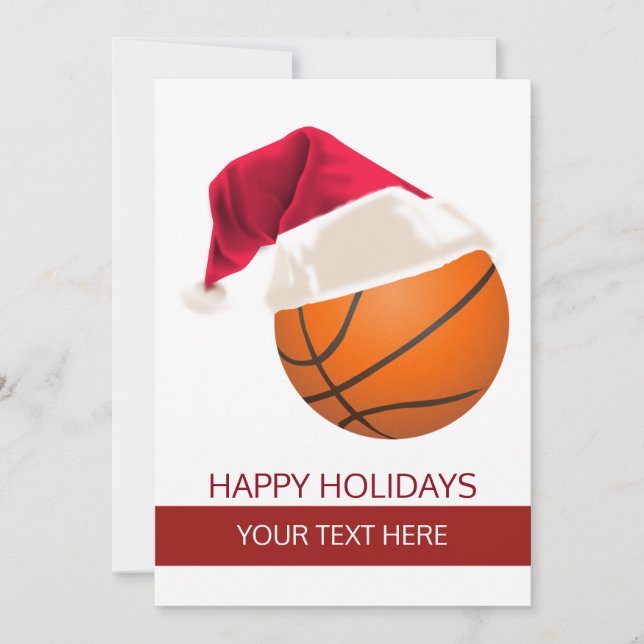 Bal de basket de Noël Santa Hat Cartes de voeux (Devant)