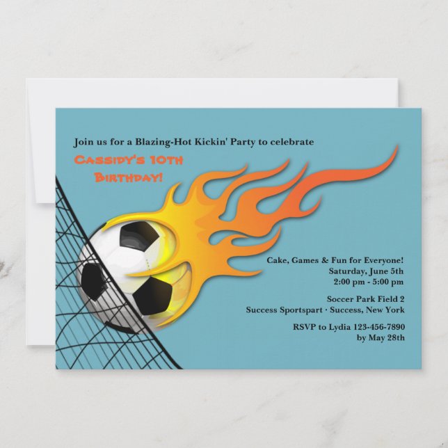 Bal De Football En Feu Invitation De Fête Annivers (Devant)