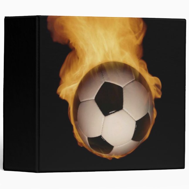 Bal de football en feu sur un Classeur (Devant/Côté)