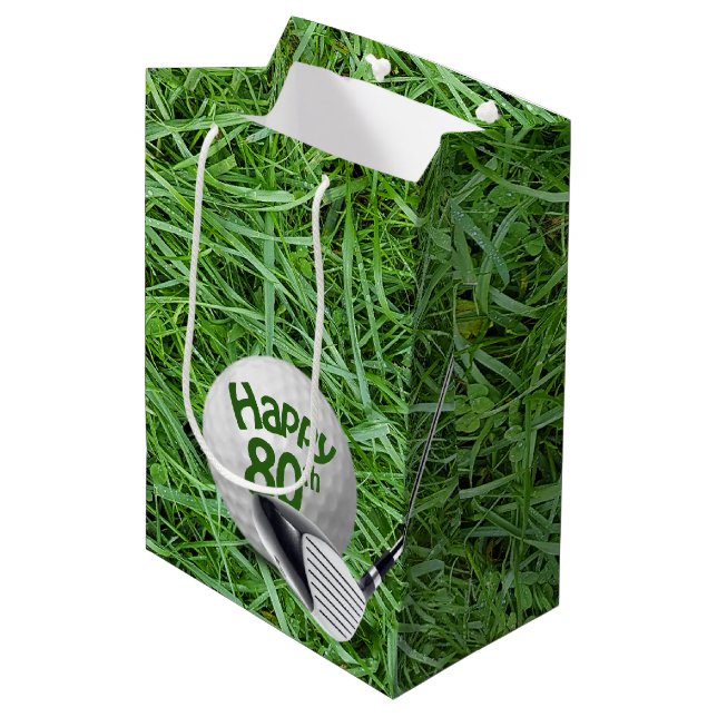Bal De Golf En Herbe 80e Anniversaire Sac Cadeau M (Devant Angle)
