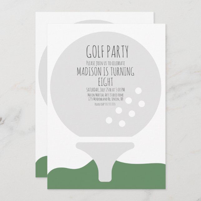 Bal de golf simple Invitation fête d'anniversaire (Devant / Derrière)