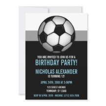 Bal de soccer bleu et noir Invitations d'anniversa