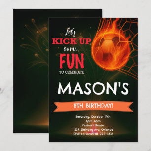 Bal de soccer flamboyant Invitation d'anniversaire