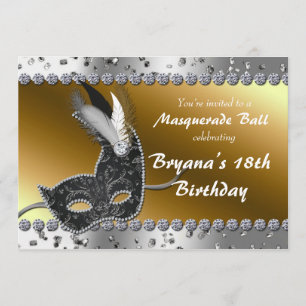 Bal masqué argent invitation or