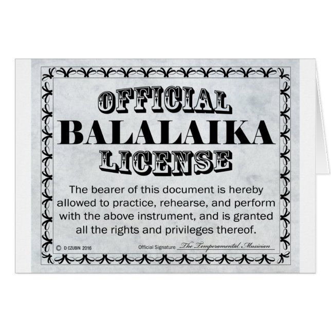 Balalaika License (Front Horizontal)