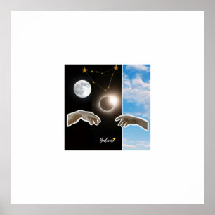 Balance Astrology Eclipse and Moon Surreal Poster