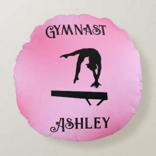 Balance Beam Pink Blush Gymnast  Round Pillow