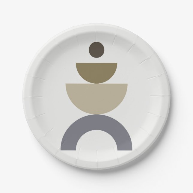 Balance - colourful Mid Century geometric shapes Paper Plate (Front)