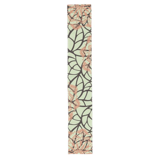 Balanced Beauty: Leaf and Half-Mandala Table Runne Long Table Runner (Front)