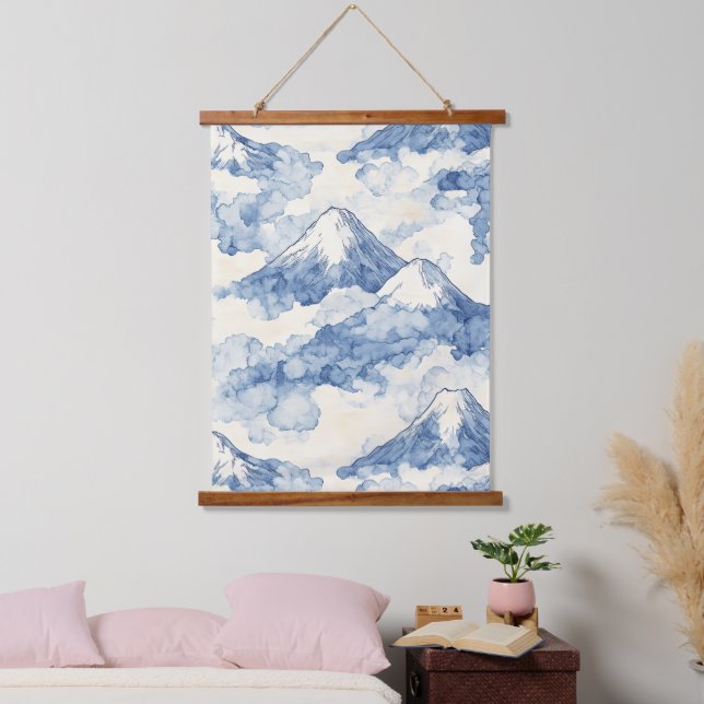 Balanced Blue White Mountains Snow Hanging Tapestry (Bedroom)