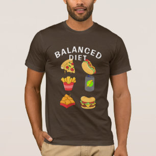 Balanced Diet Humour Tee, Funny Food Letter Print T-Shirt