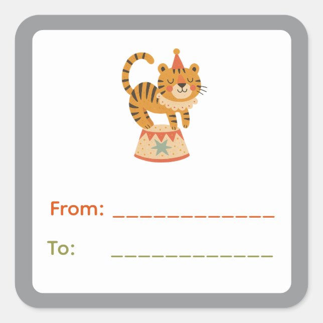 Balancing Circus Tiger Gift Label (Front)