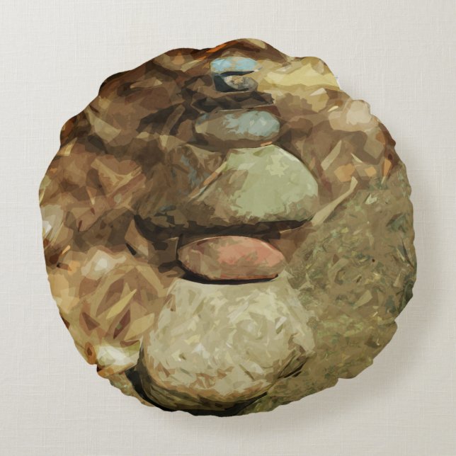 Balancing Rocks Abstract Impressionism Round Pillow (Back)