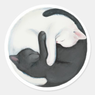 Balancing Yin Yang Cats: Black and White Kittens Classic Round Sticker