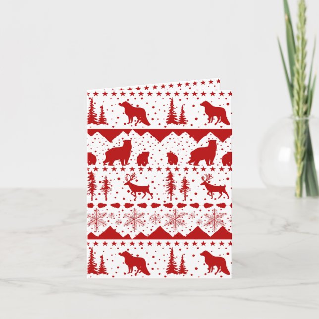Balayage nordique Rouge Animaux d'hiver Carte de v (Devant)