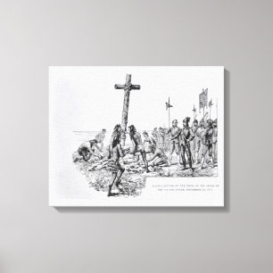 Balboa Setting up the Cross on the Shore Canvas Print
