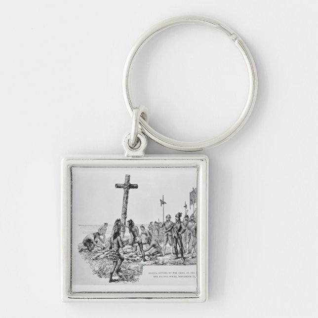 Balboa Setting up the Cross on the Shore Keychain (Front)