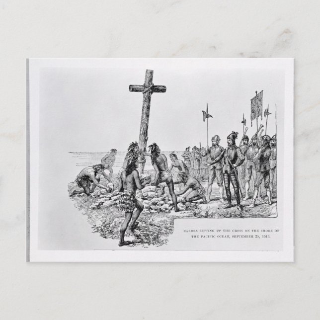 Balboa Setting up the Cross on the Shore Postcard (Front)