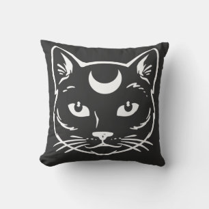 Balck Cat with Moon  Throw Pillow