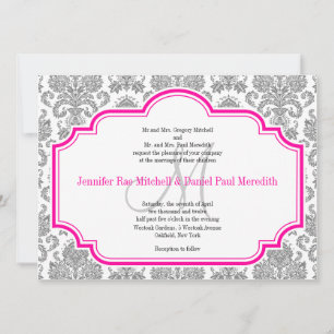 Balck Damask Hot Rose White Wedding Invitations
