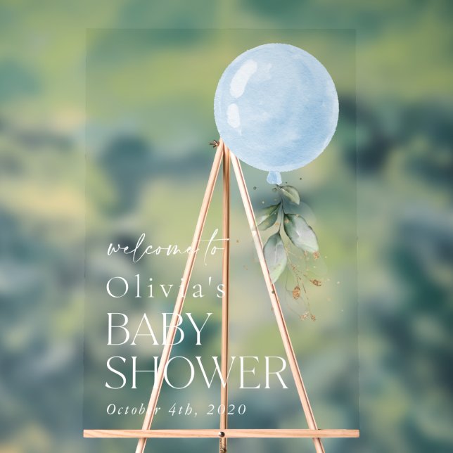 Balcon bleu, Eucalyptus, Baby shower Bienvenue (Neutre)