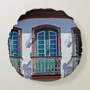 Balconies on facade in Diamantina, Minas Gerais, B Round Pillow