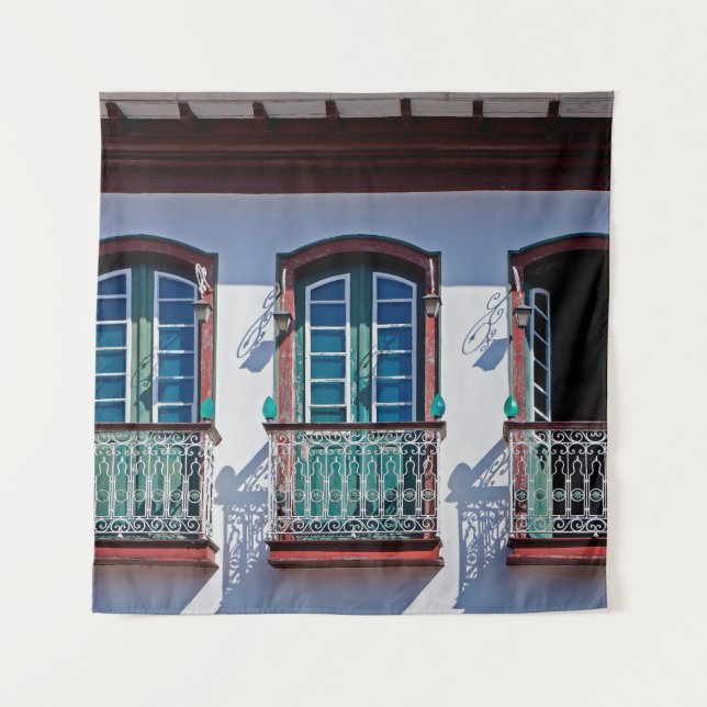 Balconies on facade in Diamantina, Minas Gerais, B Tapestry (Front)