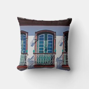 Balconies on facade in Diamantina, Minas Gerais, B Throw Pillow