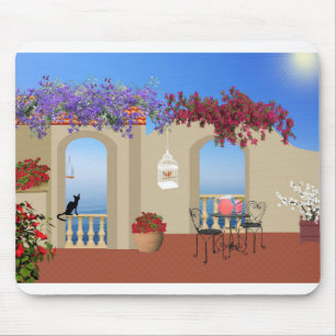 Balcony Outside Flowers Table Tranquillity Seaside Mouse Pad