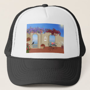 Balcony Outside Flowers Table Tranquillity Seaside Trucker Hat