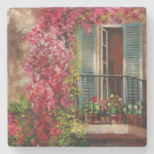 Balcony With Flowers Fine Art Stone Coaster