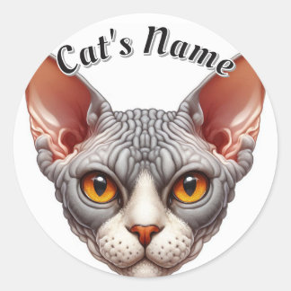 Bald and Wrinkly Grey Cat • Personalized Classic Round Sticker
