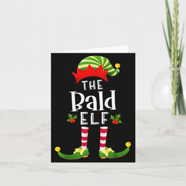 Bald Christmas Elf Matching Pajama X-mas Party  Card (Front)
