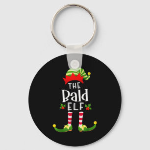 Bald Christmas Elf Matching Pajama X-mas Party  Keychain