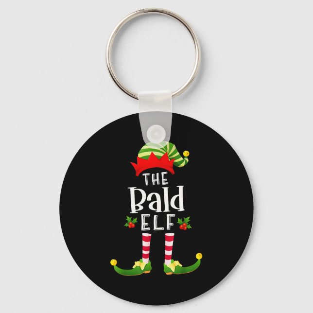 Bald Christmas Elf Matching Pajama X-mas Party  Keychain (Front)