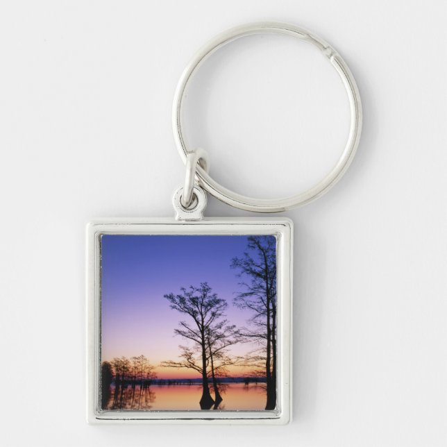Bald cypress trees silhouetted at sunset, keychain (Front)