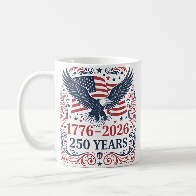 Bald Eagle 250 years of Freedom Custom Name Coffee Mug (Left)