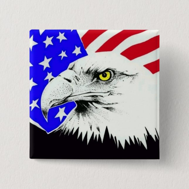 Bald eagle 2 inch square button (Front)
