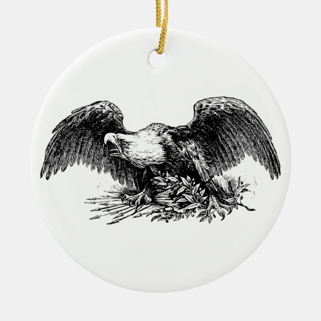 Bald Eagle Above Arrows and an Olive Branch Ceramic Ornament (Front)