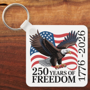 Bald Eagle American Flag 250 Years of Freedom Keychain