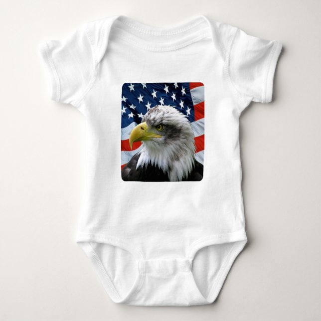 Bald Eagle American Flag Baby Bodysuit (Front)