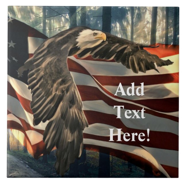 Bald Eagle American Flag Country Road Ceramic Tile (Front)