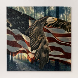 Bald Eagle American Flag Country Road Jigsaw Puzzle
